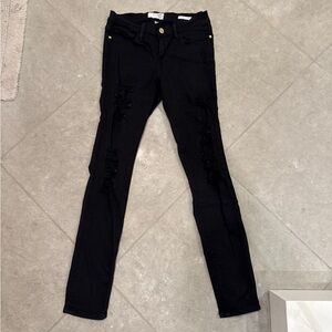 Frame Le Skinny De Jeanne Denim Black Skinny Distressed Jeans 26